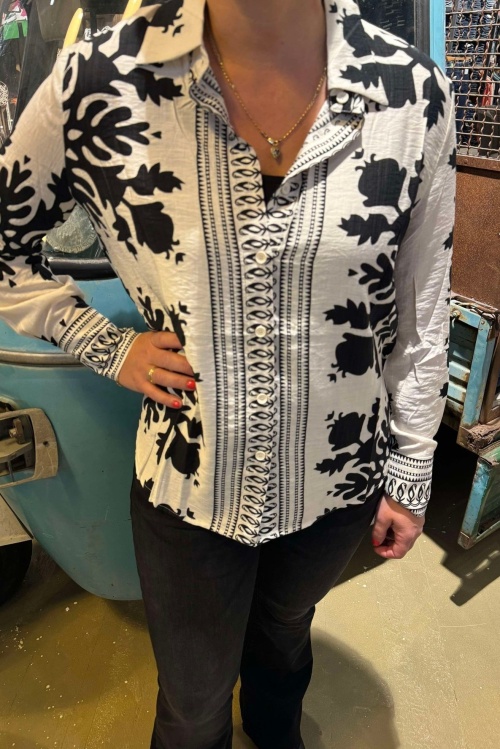 5970 BLOUSE - WIT/ZWART